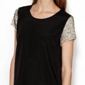 NEW W/ TAGS Gilt Flapper Beaded Sleeve Tee, Black and Gold, Size Medium